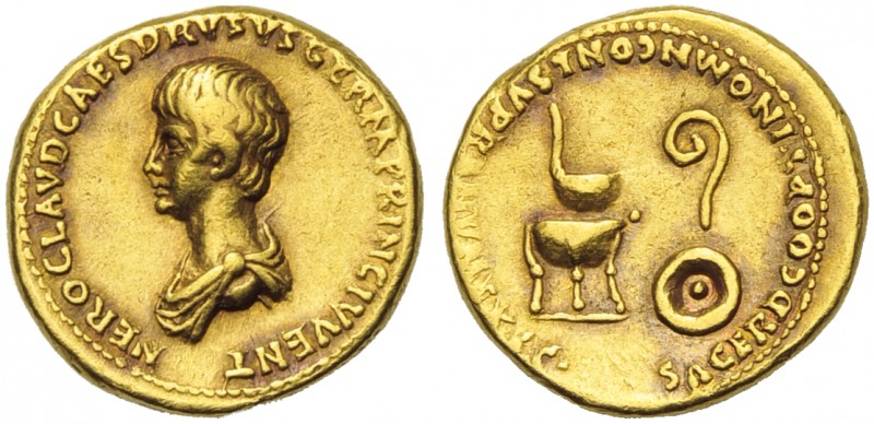 Nero, as Caesar, Aureus, Rome, AD 50-54; AV (g 7,58; mm 19; h 8); NERO CLAVD CAE...