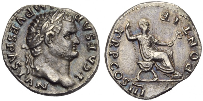 Titus, as Caesar, Denarius, Rome, AD 74; AR (g 3,28; mm 18; h 7); T CAESAR IMP V...