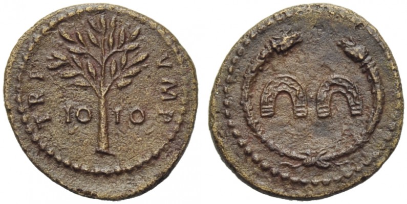 Anonymous, Quadrans or Tessera, Rome, c. AD 81-96; AE (g 2,20; mm 18; h 6); Two ...