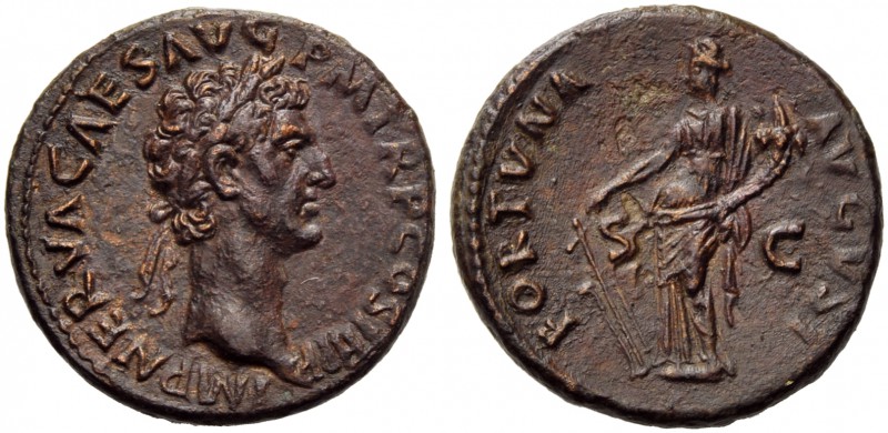 Nerva (96-98), As, Rome, AD 97; AE (g 11,60; mm 27; h 5); IMP NERVA CAES AVG P M...