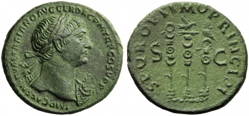 Trajan (98-117), As, Rome, AD 103-111; AE (g 10,52; mm 28; h 6); IMP CAES NERVAE...