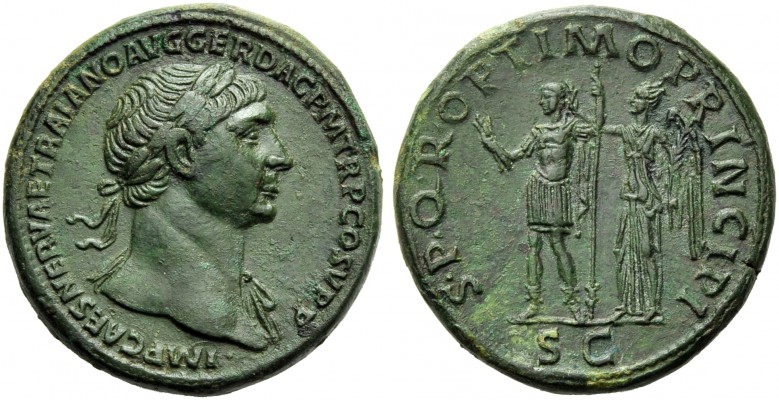 Trajan (98-117), Sestertius, Rome, AD 107-110; AE (g 27,90; mm 34; h 6); IMP CAE...