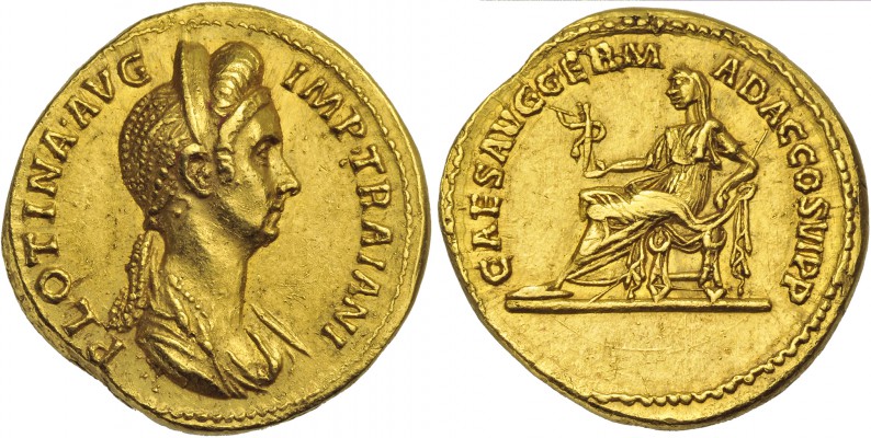 Plotina, wife of Trajan, Aureus, Rome, AD 112-115; AV (g 7,29; mm 20; h 6); PLOT...