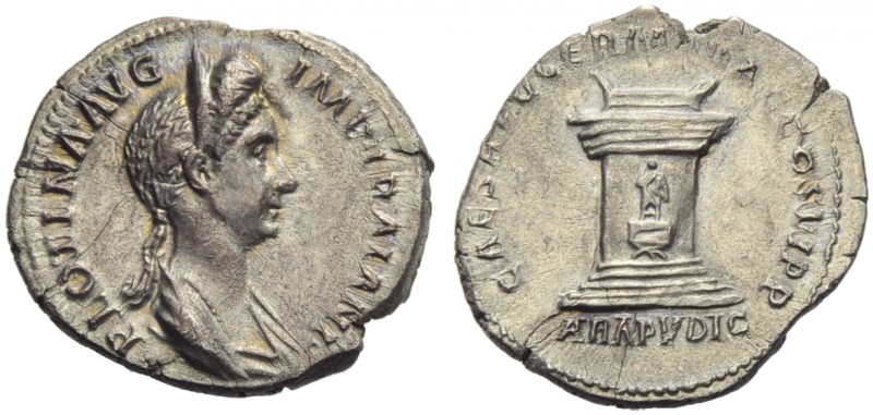 Plotina, wife of Trajan, Denarius, Rome, AD 112-115; AR (g 3,16; mm 20; h 8); Pl...