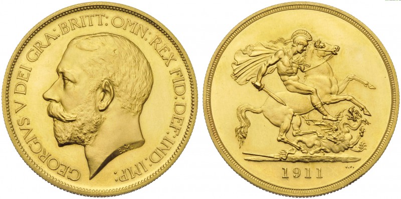 Great Britain, George V (1910-1936), 5 Pounds, London, 1911; AV (g 39,94; mm 36)...