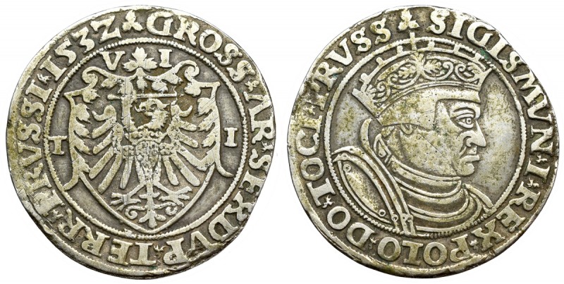 Sigismund I the Old, 6 grossus 1532, Thorn - Majnert forgery Efektowne fałszerst...
