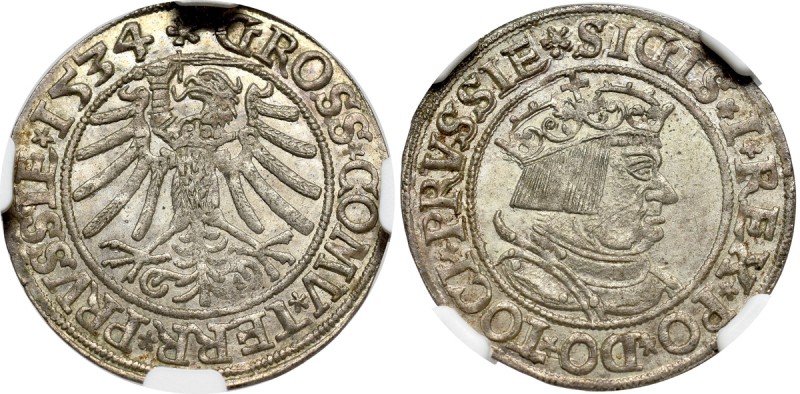 Sigismund I the Old, Groschen 1534, Thorn - NGC MS63 Piękny egzemplarz. Doskonal...