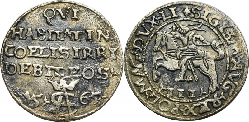 Sigismund II Augustus, 3 groschen 1565, Tykocin Piękny egzemplarz rzadkiego troj...