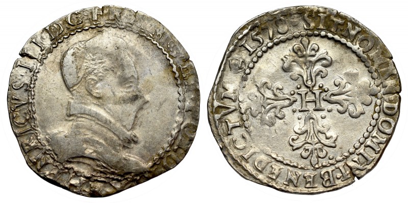 France, Henri III, 1/2 franc 1578, Limoges Ładny egzemplarz. Patyna, nalot. Awer...
