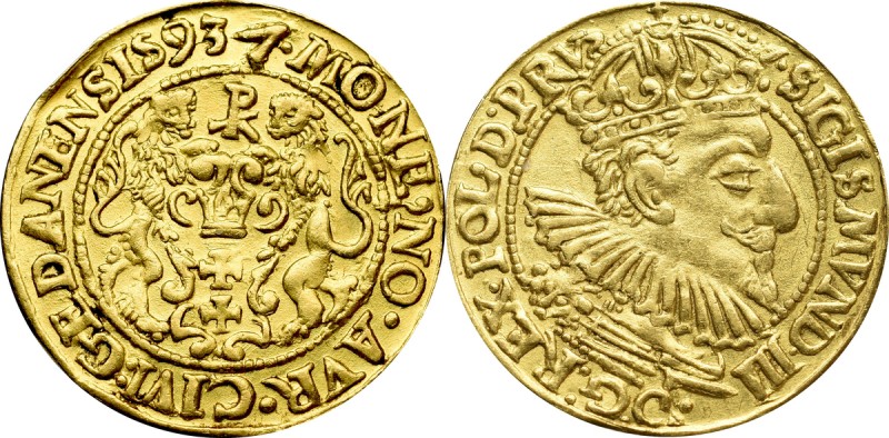 Sigismund III Vasa, Ducat 1593, Danzig Bardzo ładny egzemplarz rzadkiego dukata ...