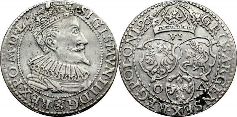 Sigismund III, 6 groschen 1596, Marienburg Ładny egzemplarz szóstaka malborskieg...