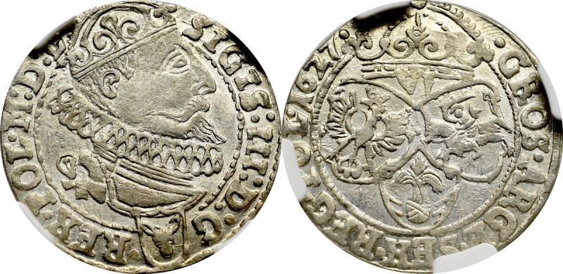 Sigismund III, 6 groschen 1627, Cracow - NGC MS62 Piękny, menniczy egzemplarz. O...
