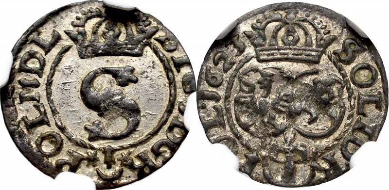 Sigismund III, Schilling 1623, Bromberg - NGC MS61 Menniczy egzemplarz późnego s...