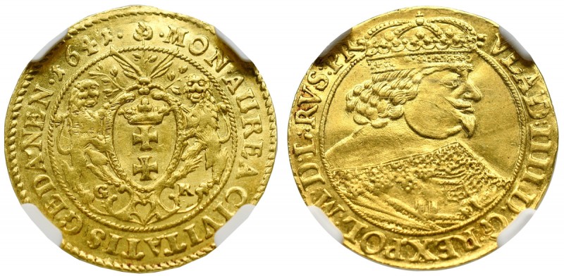 Vladislaus IV, Ducat 1641, Danzig - NGC MS61 Wyśmienity egzemplarz ogromnej rzad...