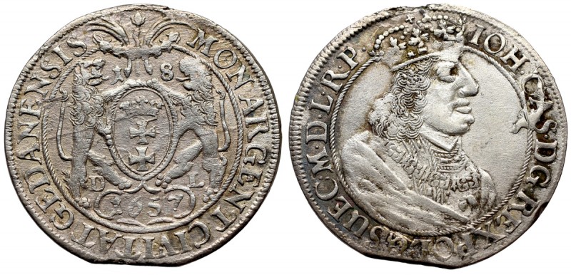 John II Casimir, 1/4 thaler 1657, Danzig Ładny egzemplarz. Patyna, nalot. Warian...