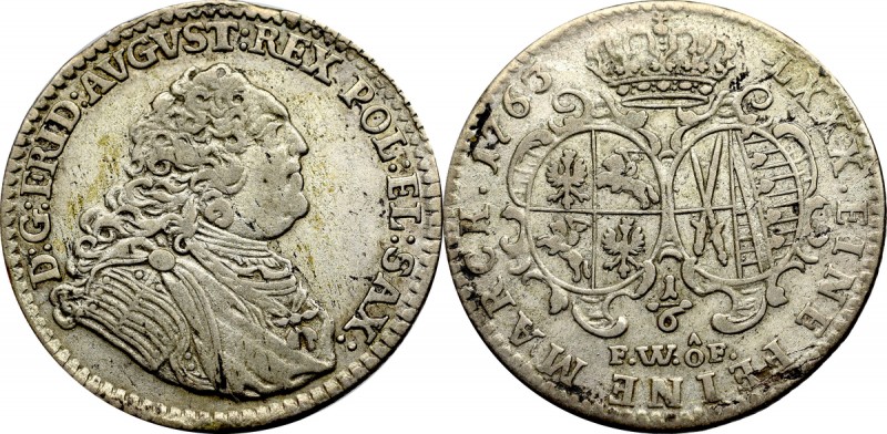 Germany, Saxony, Friedrich August II, 1/6 thaler 1763 Ładny egzemplarz. Ostatni ...