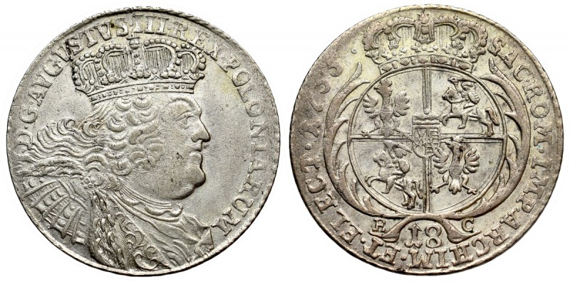 Germany, Saxony, Friedrich August II, 18 groschen 1755 efraim Bardzo ładny egzem...