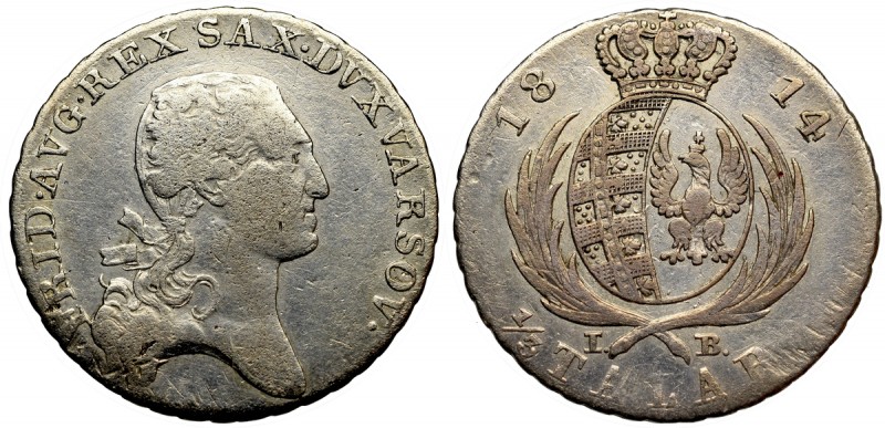 Duchy of Warsaw, 1/3 thaler 1814 Ładnie zachowany obiegowy egzemplarz, resztki p...