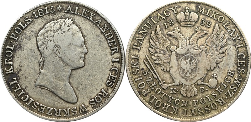 Congress Poland, Nicholas I, 5 zlotych 1832 Ładnie zachowany obiegowy egzemplarz...
