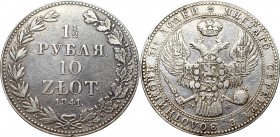 Poland under Russia, Nicholas I, 1-1/2 rouble=10 zloty 1841 MW, Warsaw R/R5