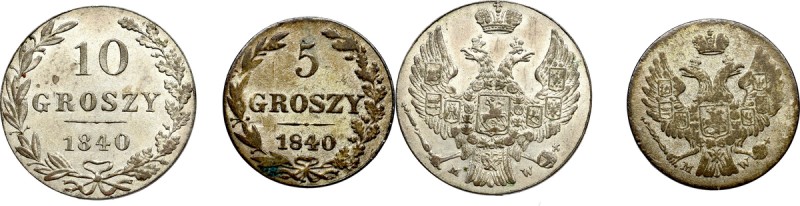 Poland under Russia, Lot of 5-10 groschen 1840 Zestaw pięknych egzemplarzy lubia...