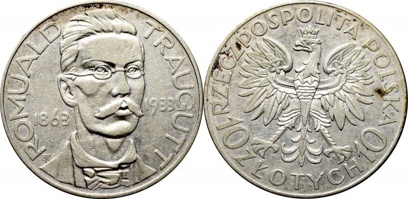 II Republic of Poland, 10 zloty 1933 Traugutt Obiegowy egzemplarz z nierównomier...