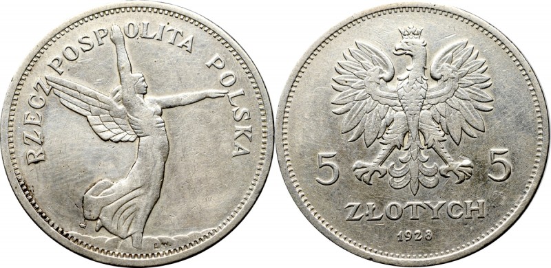 II Republic of Poland, 5 zloty 1928, Warsaw Nike Obiegowy egzemplarz z przyjemni...