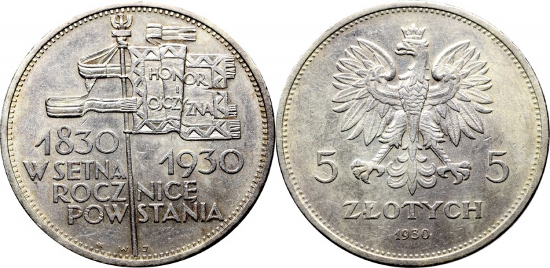 II Republic of Poland, 5 zloty 1930 November uprising Rzadka pozycja w tym stani...