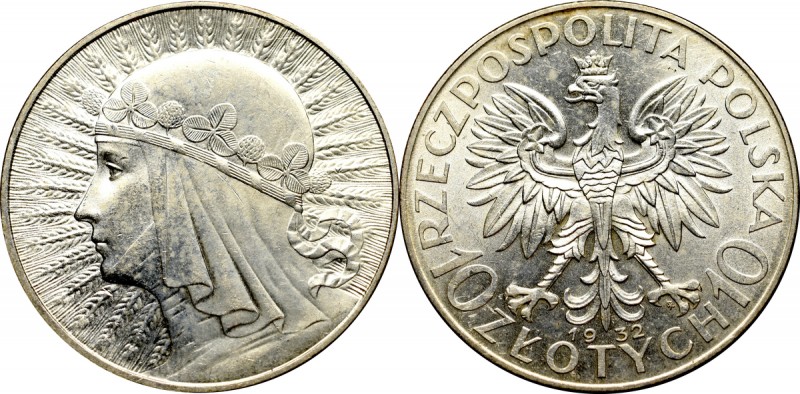 II Republic of Poland, 10 zloty 1932 Warsaw Polonia Rzadka pozycja w tym stanie ...