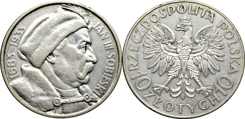 II Republic of Poland, 10 zloty 1933 Sobieski Obiegowy egzemplarz z delikatnym, ...