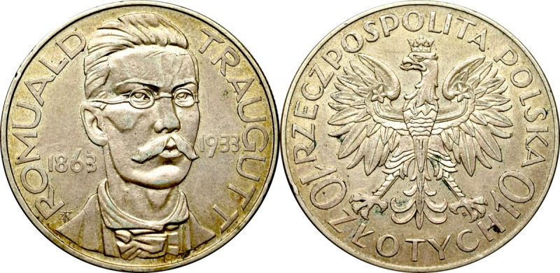 II Republic of Poland, 10 zloty 1933 Traugutt Przyzwoity egzemplarz z delikatnym...