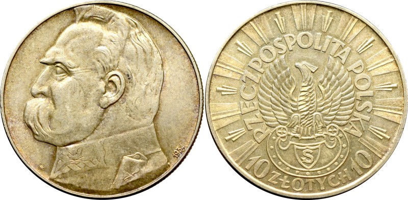 II Republic of Poland, 10 zloty 1934 Riffle eagle Bardzo rzadka pozycja w tym st...
