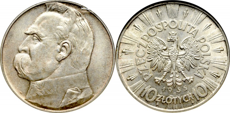 II Republic of Poland, 10 zloty 1935 Pilsudski Piękny egzemplarz z delikatnie pr...