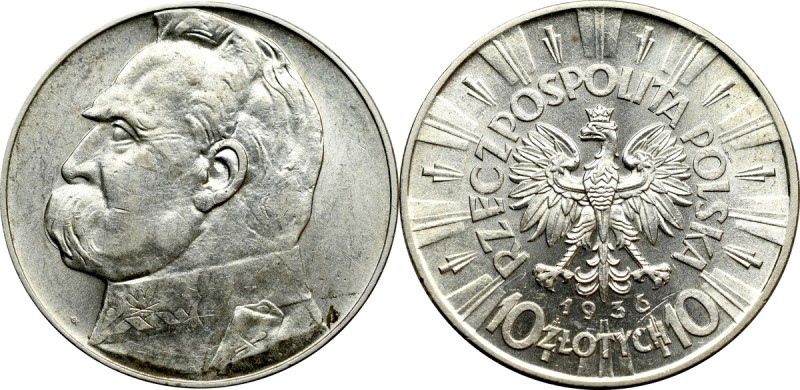 II Republic of Poland, 10 zloty 1936 Pilsudski Bardzo ładny w odbiorze egzemplar...