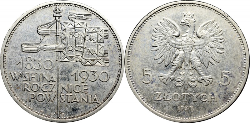 II Republic of Poland, 5 zloty 1930 November uprising Ładny egzemplarz z nierówn...