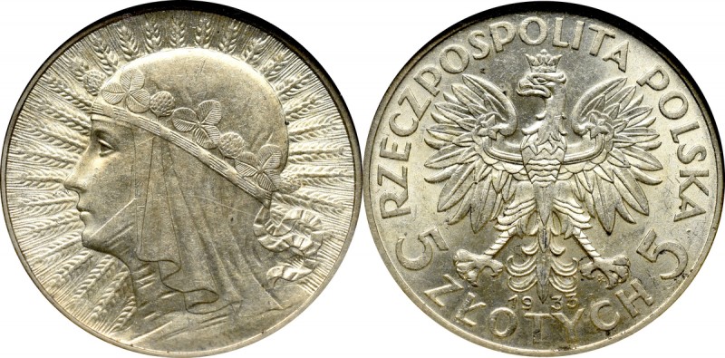 II Republic of Poland, 5 zloty 1933 Polonia Wyśmienity egzemplarz z intensywnym ...