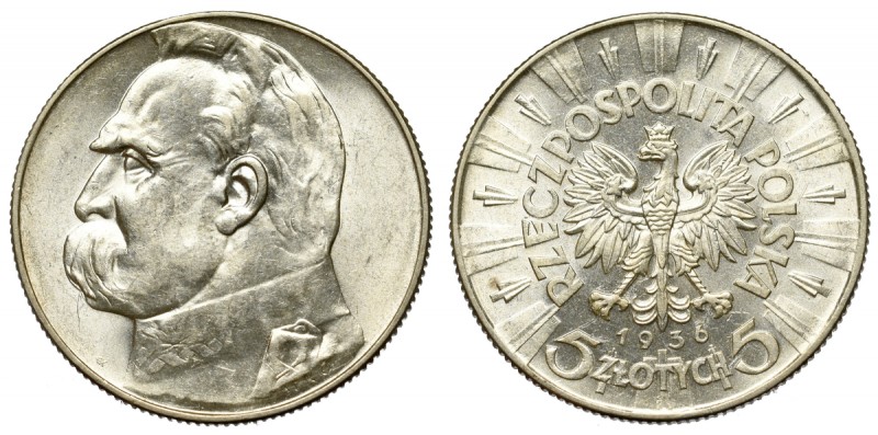 II Republic of Poland, 5 zloty 1936 Pilsudski Rzadka pozycja w tym stanie zachow...