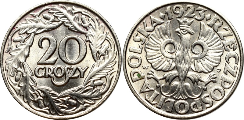 II Republic of Poland, 20 groschen 1923 Wyśmienicie zachowany egzemplarz z inten...