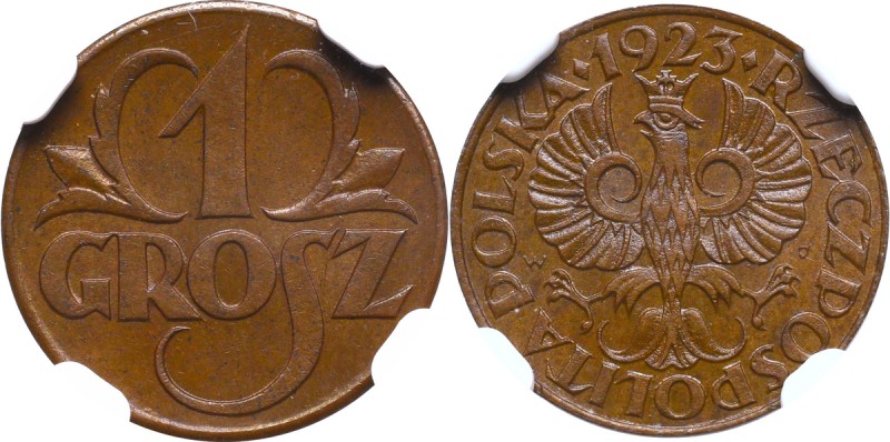 II Republic of Poland, 1 groschen 1923 - NGC MS65 BN Menniczy egzemplarz, piękni...