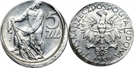 PRL, 5 złotych 1959 - destrukt