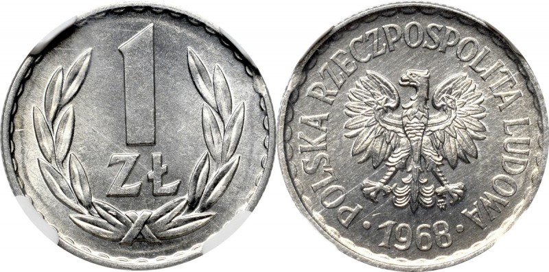 PRL, 1 złoty 1968 - rzadki - NGC MS65 Wyśmienity wyselekcjonowany egzemplarz. Je...