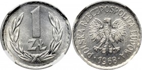 PRL, 1 złoty 1968 - rzadki - NGC MS65