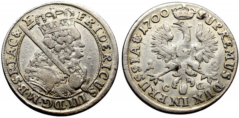 Germany, Preussen, Friedrich III, 18 groschen 1700, Konigsberg Bardzo ładny egze...