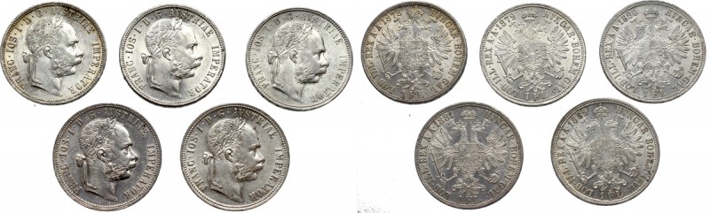 Austria, Franz Joseph, 1 florin 1878-1889 (5 pcs) Zestaw pięciu pięknych monet 1...