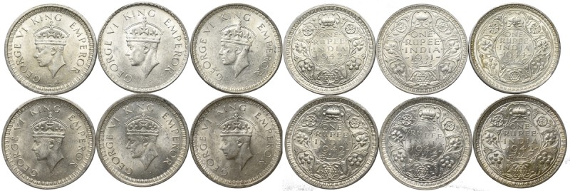 India, set 1 rupee 1941-1944 ( 6 pcs) 
Grade: UNC/AU