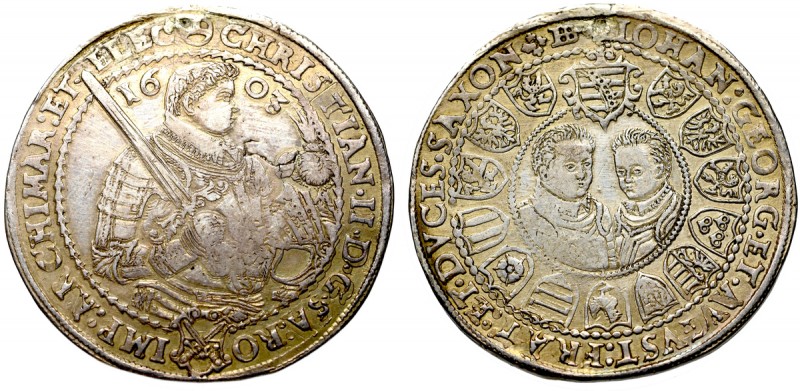 Germany, Saxony, Christian II, John Georg and August, Thaler 1603 Ładny, obiegow...