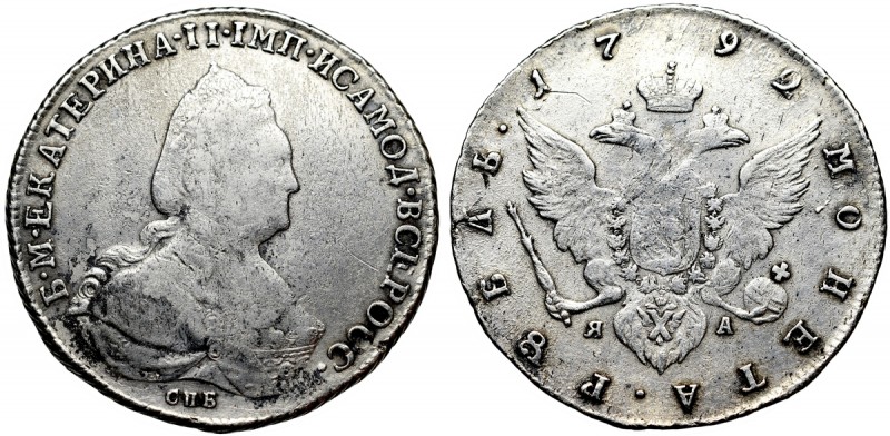 Russia, Catherine II, Rouble 1792 ЯА Ładny, w pełni czytelny egzemplarz rubla Ka...