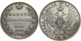 Russia, Nicholas I, Half rouble 1845 КБ