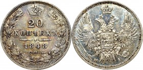 Russia, Nicholas I, 20 kopecks 1848 HI