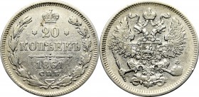 Russia, Alexander II, 20 kopecks 1861